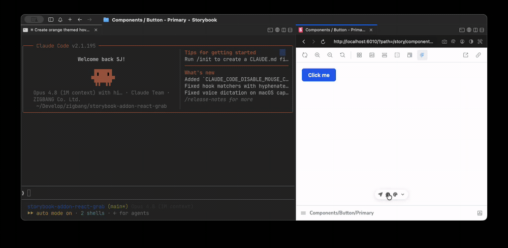 Grab a story element in Storybook, hand its context to an AI agent